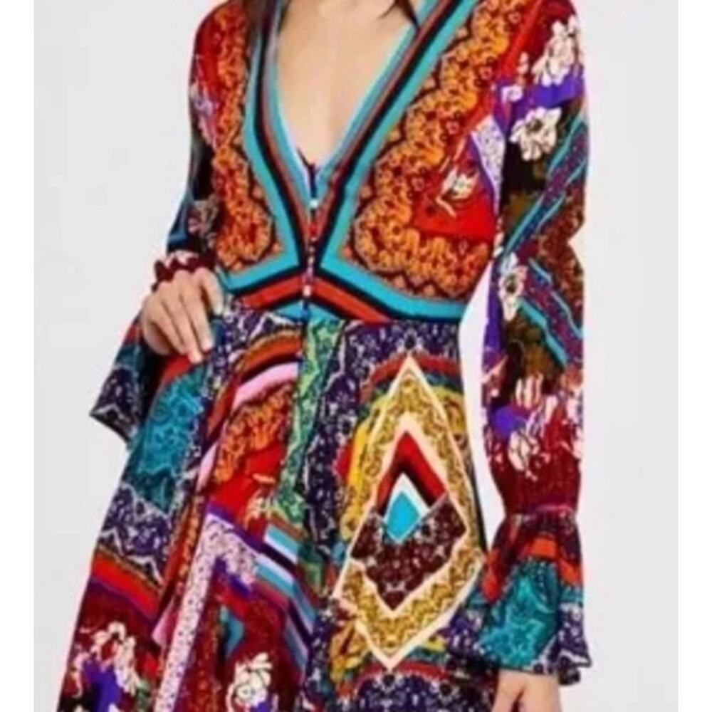 Free People Over The Rainbow Button Hi Low Midi Dress Kimono Handkerchief Small - Picture 3 of 8